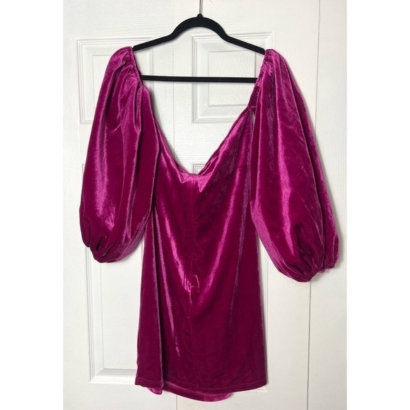 Pretty Little Thing Fuchsia Pink Velvet Puff Sleeve Bodycon Mini Dress XL 14 - Picture 7 of 7